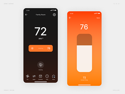 Thermostat Rebound - Dark Mode clean dark mode digital flat heater ios minimal mobile app design product design simple slider thermsotat ui uidesign uiux