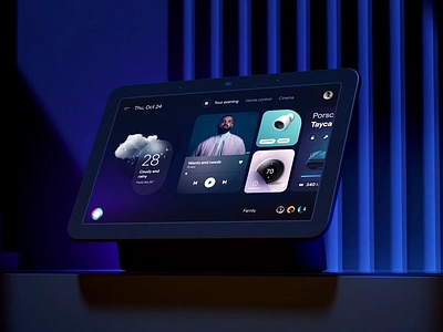 Smart Home launcher UI ai animation branding control center dashboard home icon icons intelligent menu motion navigation os porsche smart home taycan ui voice weather widgets