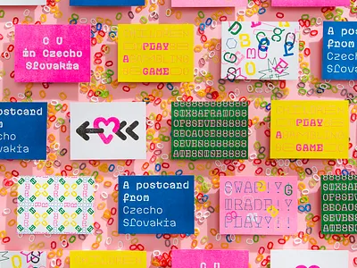 Plastic typeface postcards bright colors czechoslovakia font graphic design monospace neon colors postcard postcard design risograph risography risography print risoprint specimen typeface typeface design variable font