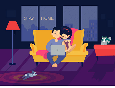 Quarantine Time besafe besound covid dribbble family girl home illustration leisure love lovers people pets quarantine safety stayhome ui vector