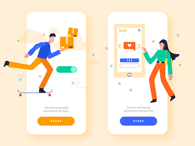 Animated Illustrations for Mobile App after effects app delivery design figma illustration interaction interface iphone mobile motion motion design motiongraphics sketch svg swipe ui vector