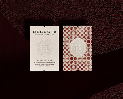 Degusta Store brand branding business card design logo monogram mosaic pattern real red store