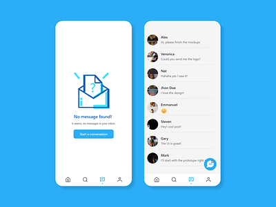 Message app and empty state ui design app design blue app blue design blue inspiration blue ui interface design message app message interface message ui telegram ui design ui designer ui inspiration ui ux design ux whatsapp