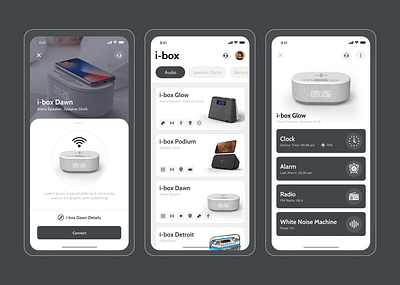 i-box Mobile App Design (iOS & Android) agilelarks alarm app app app branding app design clock app design design agency glow i box ibox app mobile app design mockup podium radio app ui ux white noise machine