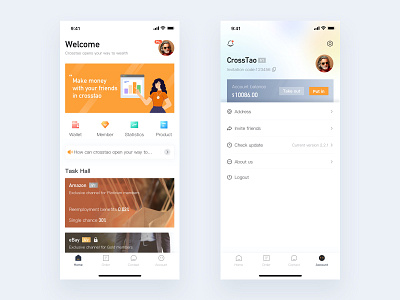 Shopping app account app homepage ui