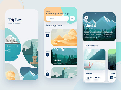 Trip Activities Ratings App adventure app city city guide explore home homepage minimal onboard tour tour guide tourism tourist travel agency travel app travelling trip app trip planner ui