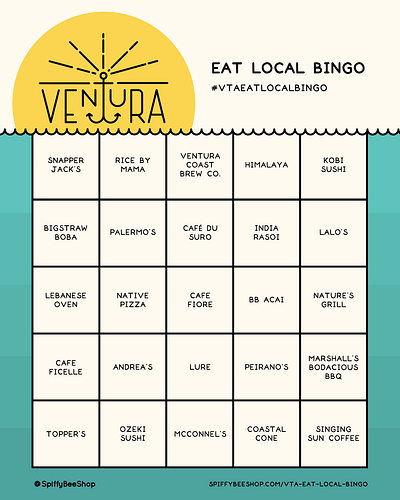 Ventura Eat Local Bingo design graphic design graphic design illustrator typography ventura