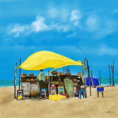 Gouache Painting (Street Shop - Marina Beach, Chennai). caricature character color pencil coloring design drawing illustration pencil drawings watercolor