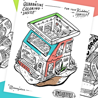 Quarantine ColoringSheets Minaquatica coloringsheets design freecoloringsheets illustration illustrator isometric art isometric design isometric illustration lettering quarantine typography