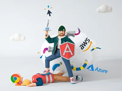 Developer 3d angular azure battle blender c4d character chrome cinema 4d cloud design develop developer fight google illustration search