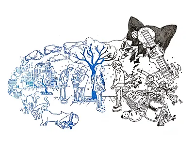 dreaming cat cartoon drawing illustration pen whiteboard