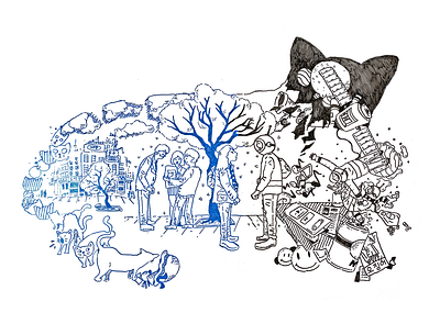 dreaming cat cartoon drawing illustration pen whiteboard