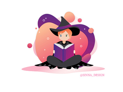 Witch Studying design gradient illustration vector