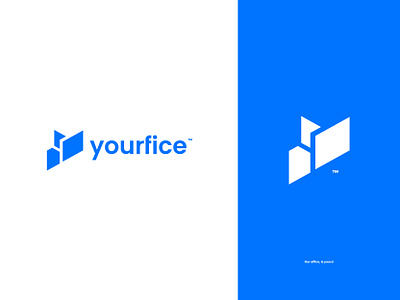 Yourfice logo design for virtual office website 2d adobe illustrator blue color brand identity branding design designer flat graphic design illustration letter y logo minimal modern office online professional unused logo vector virtuality