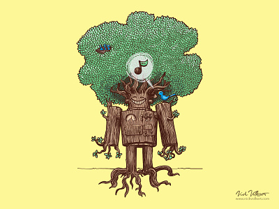 Regrowth 2020 bird forest illustration robot singing spring tree wood