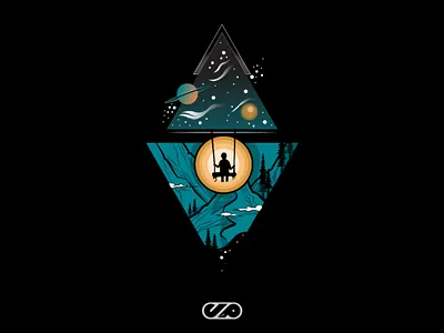 Space in between dark green illustration moon mountain planets space vector yellow