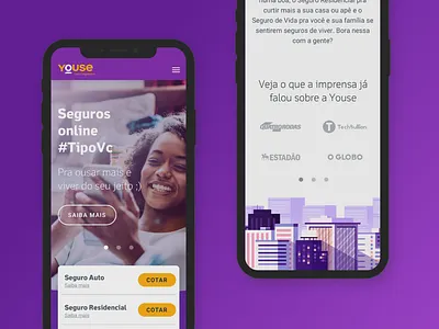 Youse Institucional website brand identity insurance insurtech material design mobile mobile design mobile ui mobile web modular responsive seguro web youse