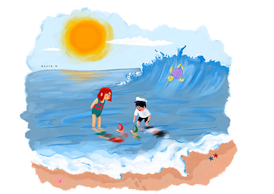 A day at the beach childrens illustration design digital art digital illustration digital illustrations digital illustrator digitalart illustration lineart picturebook procreate