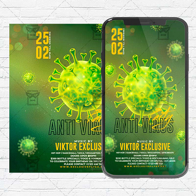 Anti Virus Party Flyer PSD - Optimized for Instagram anti virus online party anti virus party flyer instagram puzzle psd online flyer design together at home