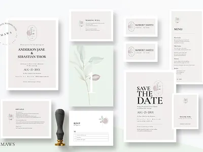 Modern Artistic Wedding Suite anniversary bride classy delicate diy elegant feminine floral foliage grey groom invitation invitations invite minimal minimalist modern pitch wedding card wedding invitation
