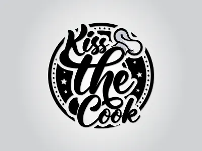 Restaurant LOGO - Kiss the Cook badge logo black white branding branding and identity branding design cafe logo chef chef hat chef logo design logo logodesign restaurant restaurant logo restaurants round logo signature logo typography vector vintage logo