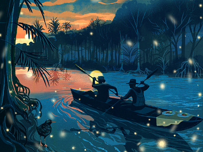 Fireflies alex green digital editorial folioart illustration landscape nature travel wildlife