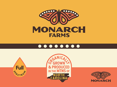 Monarch Brand Identity badge badge design brand identity branding butterfly cannabis design dots full spectrum illustration logo monarch north carolina oil vintage weed