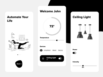 Smart Home Minimalism app appliances application black black and white gray illustration ios minimalism minimalistic mobile mobile app mobile ui simple smart smarthome ui ux