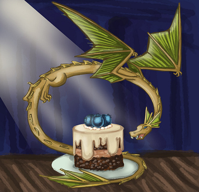 Dragon and blueberry cake blueberry digital paint dragon