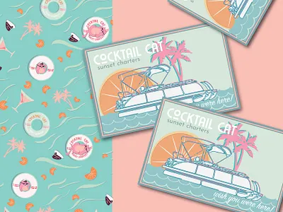 Cocktail Cat Sunset Charters animation brand identity brand identity branding business cards cat character design drinks identity design illustration illustrator letterhead lettering logo logotype pattern repeat pattern stationary surface pattern design tropical vector