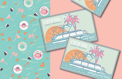 Cocktail Cat Sunset Charters animation brand identity brand identity branding business cards cat character design drinks identity design illustration illustrator letterhead lettering logo logotype pattern repeat pattern stationary surface pattern design tropical vector