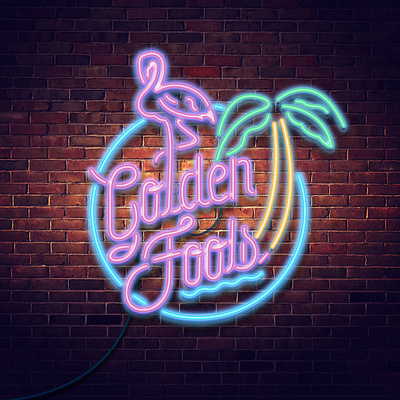 Golden Fools Logo branding dj edm flamingo illustration lettering logo logo design logotype msuician music branding neon tropical vector