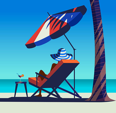 Waterfront beach digital editorial folioart holiday illustration luxury peter greenwood summer vector