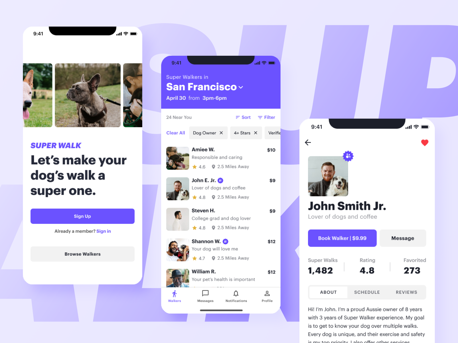 Super Walk app app design branding dog wallking icon product design prototype testing typography ui user experience user flow ux