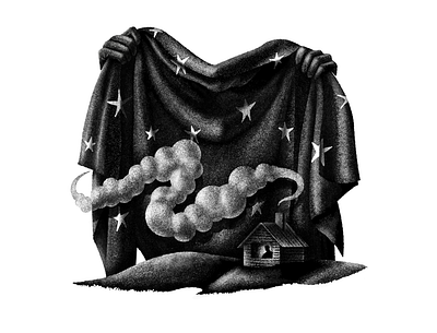 Nights under quarantine art blanket cabin design digital illustration fabric house illustration lonely procreate smoke stippling texture