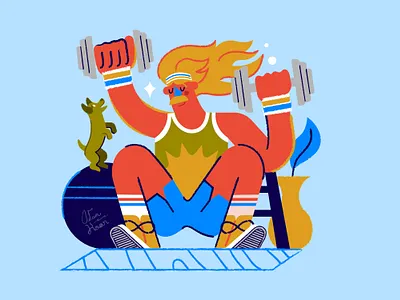 #2 ISOLATION To-Do's character covid19 dog gym home illustration man weights workout