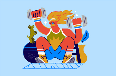 #2 ISOLATION To-Do's character covid19 dog gym home illustration man weights workout