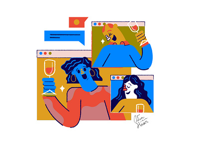 #4 ISOLATION TO-DO's chat facetime friends illustration internet wine zoom