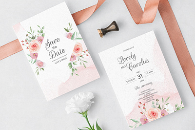 Wedding invitation card set template art background beautiful blooming blossom bouquet card decoration design elegant floral flower green greeting illustration invitation nature pink red romantic