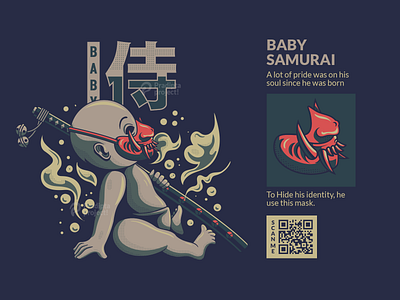 Baby Samurai wearing Oni Mask cartoon character design character illustration color design illustration illustrator japanese japanese art merch design merchandise samurai vector