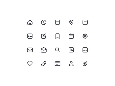 Essential Icons V01 attachment delete editorial essential essential icons gallery home icon icon design iconography inbox like link location love mail navigation navigation bar search time