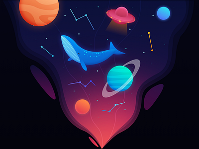 Fantasy blue whale star ui vector 图标 插图