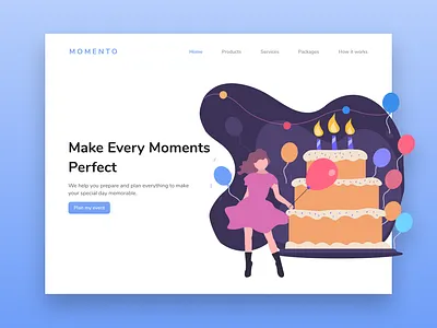 Momento: Event Planner branding illustration landing page ui web website