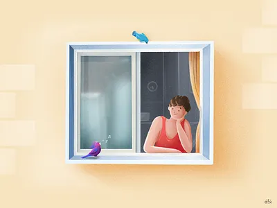 W I N D O W ❤️ alarm art birds creative design earth illustration minimal nature sing window