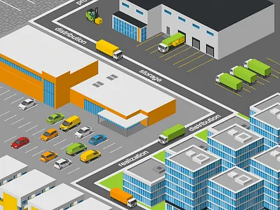 food production chain 2.5d illustration isometric logistics supply chain template vector