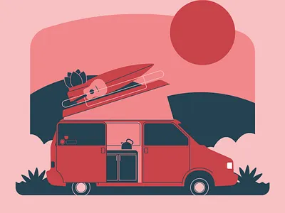 Travel Essentials camper campervan icon illustration pink