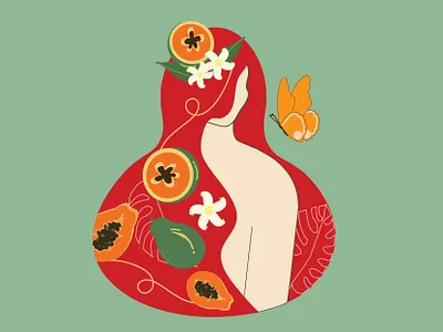 papaya girl adobe illustration adobe illustrator butterfly design digital illustration flat design flat illustration flatdesign girl illustration papaya vector vector design