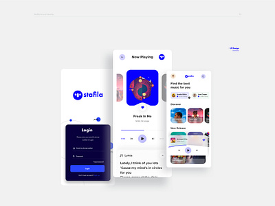 Stafila UI design sample 2d audio streaming blue color brand identity brand ui branding design designer figma flat graphic design illustration logo minimal modern music app platform stafila ui vector