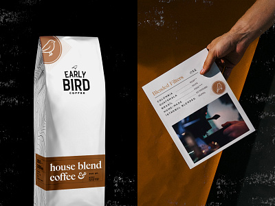 Early Bird House Blend Package & Menu earlybird house blend coffee menu card menudesign packagedesign white coffee bag