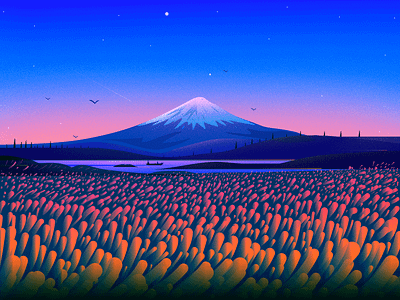 Mount Fuji birds boat colors fuji illustration illustrator journey landscape landscape illustration mountain nature nature illustration places river sky texture travel